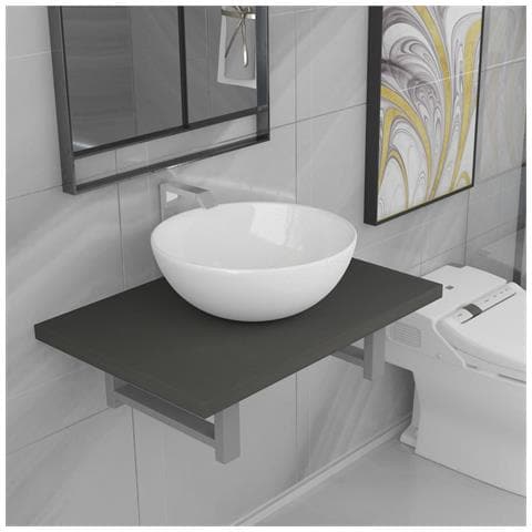 Set Mobili Da Bagno 2 Pz Ceramica Grigio - Foto 8