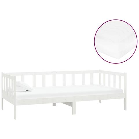 Divano Letto Con Materasso 90x200 Cm Bianco In Legno Di Pino - Foto 1