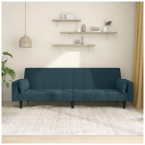 Divano Letto A 2 Posti Con 2 Cuscini Blu In Velluto - Foto 8