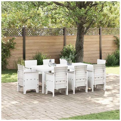 Set da Pranzo Giardino 9 Pezzi con Cuscini Bianco Polyrattan - Foto 2