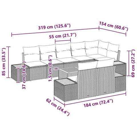 Set divani giardino 9 pezzi con cuscini beige in rattan sintetico e acacia - Foto 9
