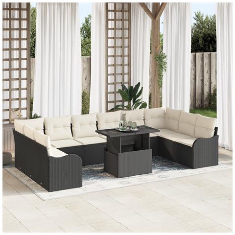 Set di Sofà da Giardino da 11 Pezzi con Cuscini Rattan Nero - Foto 2