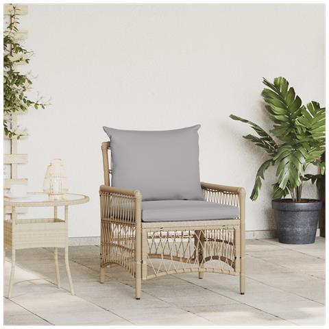 Poltrona da Giardino con Cuscini Beige 60x70x78 cm in Rattan Sintetico - Foto 2