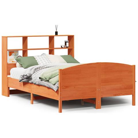 Letto Libreria senza Materasso Marrone Cera 140x200 cm in Pino - Foto 1