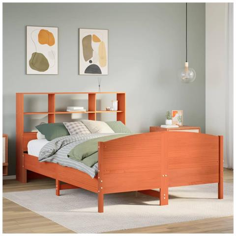 Letto Libreria senza Materasso Marrone Cera 140x200 cm in Pino - Foto 2