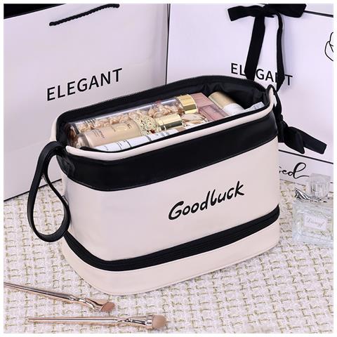 Elegante Beauty Case A Doppio Strato In Pu - Pronto Per Il Viaggio White - Foto 5
