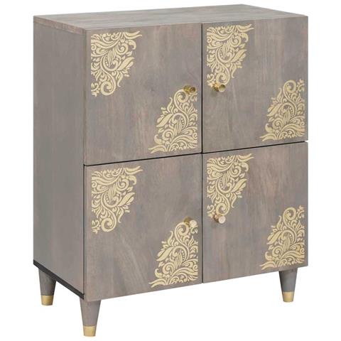 Credenza Grigio e Oro 60 x 33 x 75 cm Legno massello di mango - Foto 1