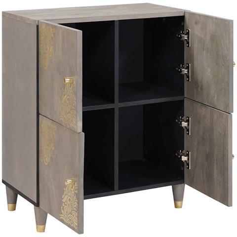 Credenza Grigio e Oro 60 x 33 x 75 cm Legno massello di mango - Foto 2