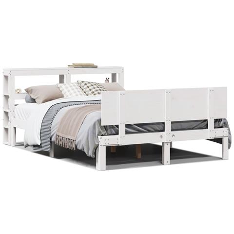 Giroletto con Testiera Bianco 120x190 cm Legno Massello di Pino - Foto 1