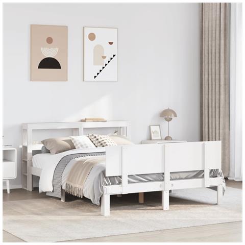 Giroletto con Testiera Bianco 120x190 cm Legno Massello di Pino - Foto 2