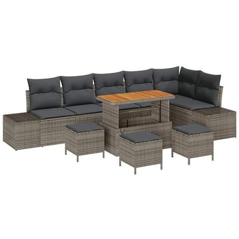 Set Divano da Giardino con cuscino 10 pcs Grigio Poly Rattan - Foto 1