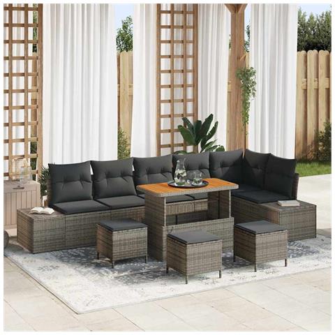 Set Divano da Giardino con cuscino 10 pcs Grigio Poly Rattan - Foto 2