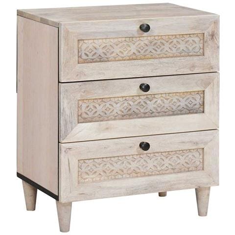 Comodino Beige 50 x 33 x 60 cm legno massello di mango - Foto 1