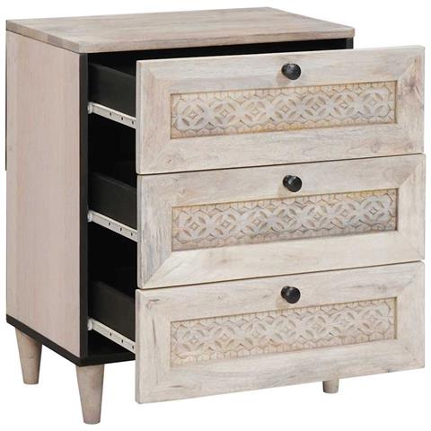 Comodino Beige 50 x 33 x 60 cm legno massello di mango - Foto 2