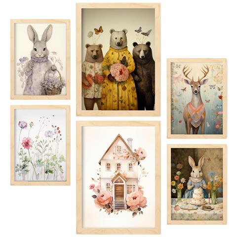 Set Di 6 Stampe Animali Farfalla Nelle Frasi Per Bambini Dipinti Decorativi Estetici Per Il Tuo Soggiorno A Casa A3 & A4 Telaio In Legno Chiaro - Foto 1