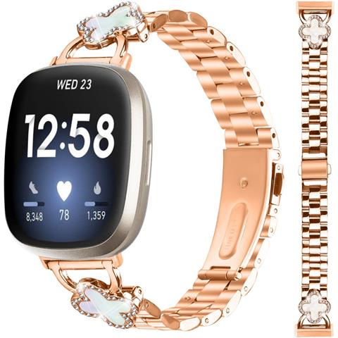 Bracciale Trifoglio Oro Rosa Compatibile Con Fitbit Versa 4/3/sense 2 - Cinturino In Acciaio Inossidabile - Foto 1