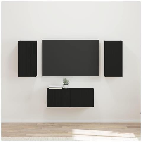 Set mobile TV Montaggio a parete 6 pcs Nero Legno multistrato - Foto 2