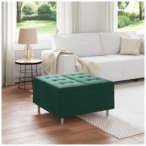 Pouf contenitore Verde Scuro 80 x 80 x 45 cm Velluto - Foto 2