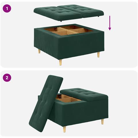 Pouf contenitore Verde Scuro 80 x 80 x 45 cm Velluto - Foto 9