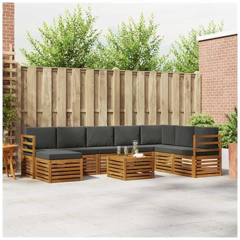 Set divani 9 pcs Naturale e Antracite Legno di Acacia Massello - Foto 2