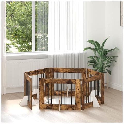 Cancello per cani con supporti 6 pcs Rovere Fumo 80 x 60 cm - Foto 2