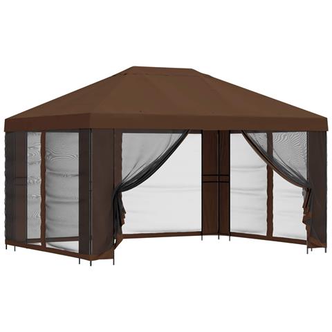 Gazebo da giardino con pareti laterali 4 × 3 m Marrone - Foto 1