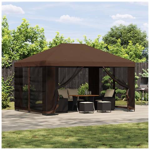 Gazebo da giardino con pareti laterali 4 × 3 m Marrone - Foto 2