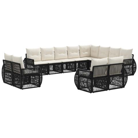 Set Divano da Giardino 12 pcs Nero e Bianco Crema polyrattan - Foto 1