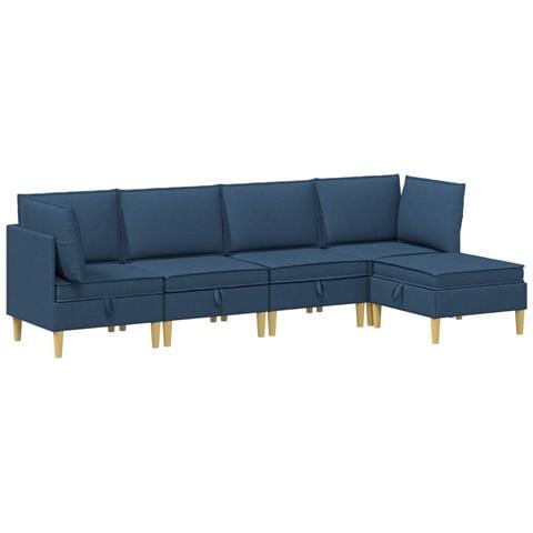 Set di divani modulari con spazio di archiviazione 5 pcs Blu - Foto 1
