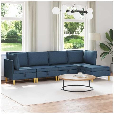 Set di divani modulari con spazio di archiviazione 5 pcs Blu - Foto 2