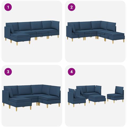 Set di divani modulari con spazio di archiviazione 5 pcs Blu - Foto 9