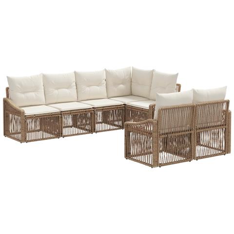 Set Divano da Giardino 7 pz 7-Numero di posti Beige polyrattan - Foto 1
