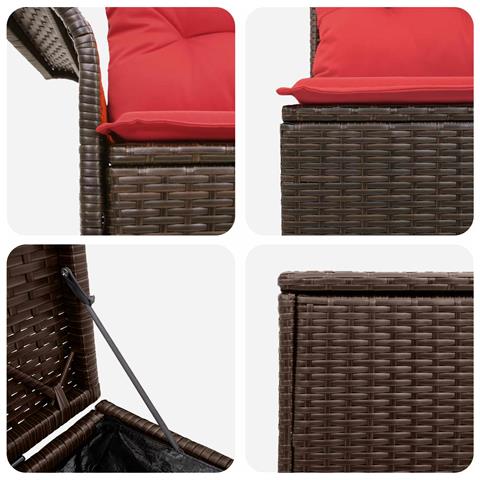 Set di divani 5 pz Marrone e Rosso Rattan sintetico e Acciaio - Foto 9