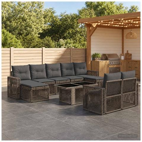 Set Divano da Giardino 10 pz Grigio e Grigio Scuro polyrattan - Foto 10
