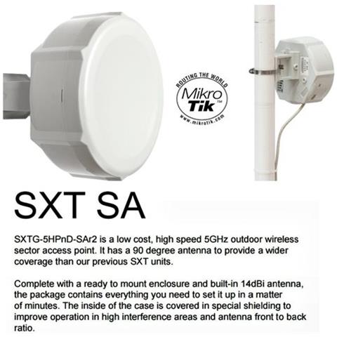 SXT SA5, 10, 100, 1000 Mbit / s, -30 - 80 °C, Bianco, AR9344-BC2A, FCC, CE, ROHS - Foto 1