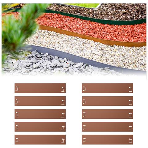 Set Di 10 Bordure Per Aiuole 18,5 Cm X 120 Cm, Marrone | Aiuole Giardino | Cordoli Per Aiuole - Foto 1
