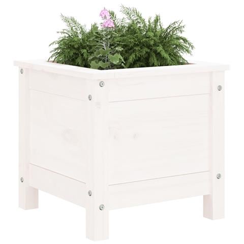Fioriera Da Giardino Bianca 40x40x39 Cm Legno Massello Di Pino - Foto 3