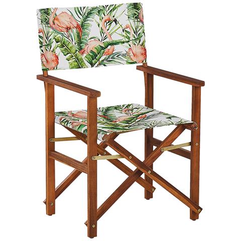 Set Di 2 Sedie Legno Di Acacia Scuro Grigio Motivo Fenicotteri Multicolore Cine - Foto 2