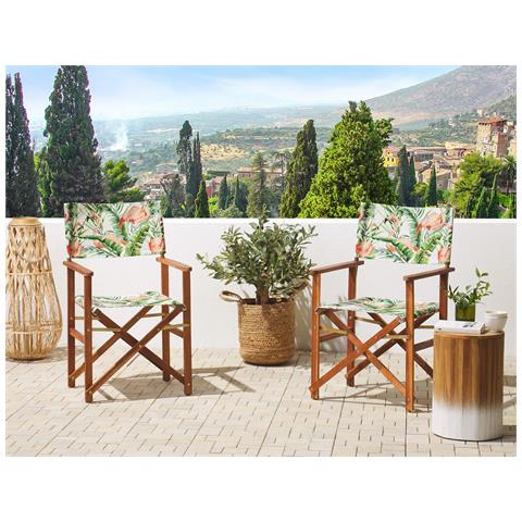 Set Di 2 Sedie Legno Di Acacia Scuro Grigio Motivo Fenicotteri Multicolore Cine - Foto 1