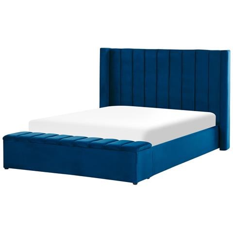 Letto Con Rete A Doghe Velluto Blu Marino 160 X 200 Cm Noyers - Foto 7