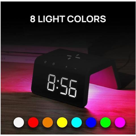 Wcc01bk 2in1 Large Digit Alarm Clock With 10w Wireless Charger & Rgb Color Lamp Black - Foto 2