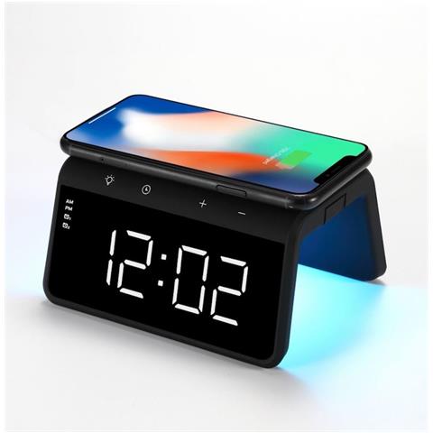 Wcc01bk 2in1 Large Digit Alarm Clock With 10w Wireless Charger & Rgb Color Lamp Black - Foto 1
