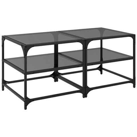 Tavolini Da Salotto Con Piano Vetro Nero 2pz 50x50x45cm Acciaio - Foto 2