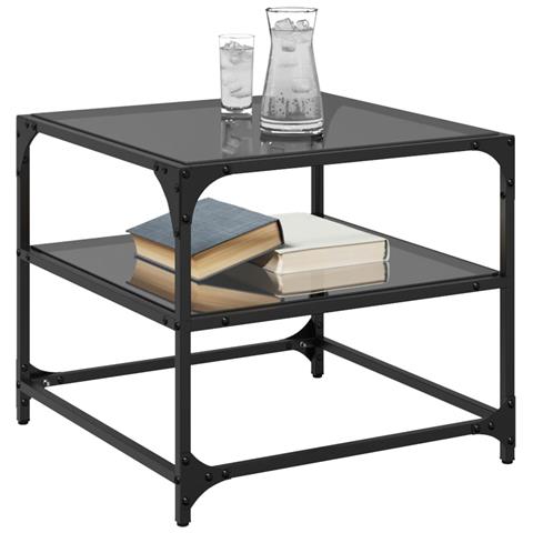 Tavolini Da Salotto Con Piano Vetro Nero 2pz 50x50x45cm Acciaio - Foto 3