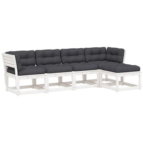 Set Divani Giardino 5pz con Cuscini Bianco Legno Massello Pino - Foto 1