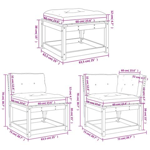 Set Divani Giardino 5pz con Cuscini Bianco Legno Massello Pino - Foto 10