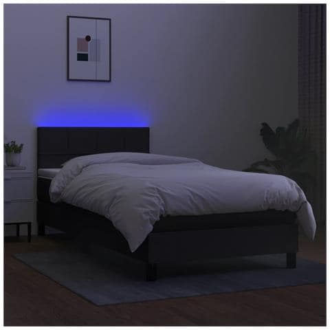 Letto a Molle con Materasso e LED Nero 90x200 cm in Tessuto - Foto 2