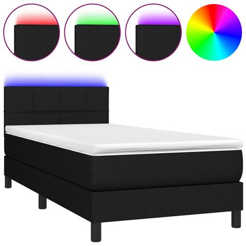 Letto a Molle con Materasso e LED Nero 90x200 cm in Tessuto - Foto 1