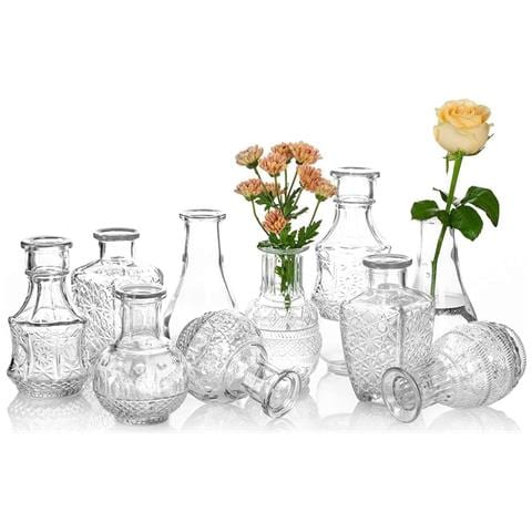Set Di Vasi Vintage Trasparenti Per Fiori – 2x5 Pezzi Eleganza Senza Tempo - Foto 1