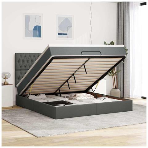 Struttura Letto Pouf Con Materasso 160x200 Cm In Tessuto - Foto 1